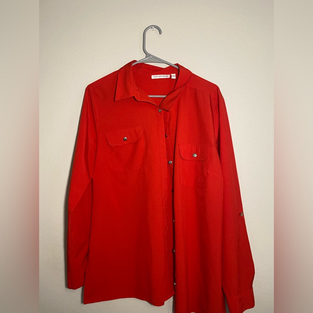 Red button up blouse